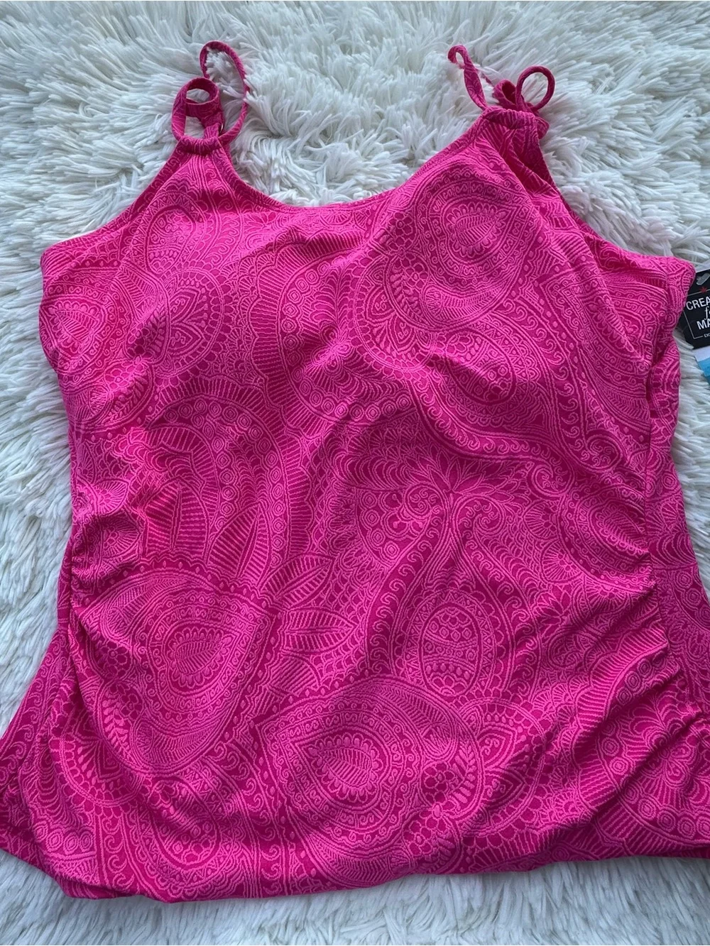 Swim Solutions Bright Pink Paisley Tankini top - Picture 5 of 12